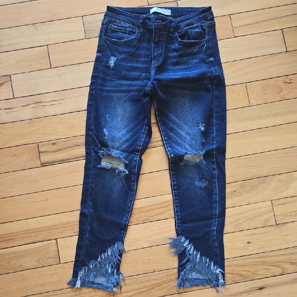 KanCan Blue Ankle Cropped Distressed Jeans